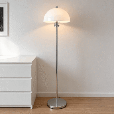 Modern LED Floor Lamp with Glass Shade and Iron Metal Body
